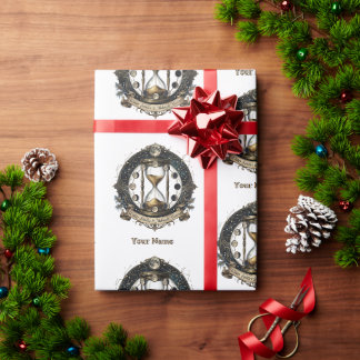 Witte Yule Uren Zandloperpatroon Cadeaupapier