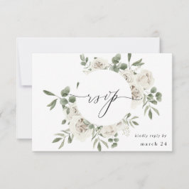 Witte zachte bloem en Eucalyptus met maaltijd RSVP Kaartje