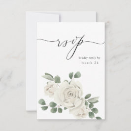 Witte zachte bloem en Eucalyptus met maaltijd RSVP Kaartje