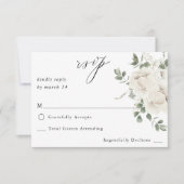 Witte zachte bloemen en eucalyptus geen koraal RSV RSVP Kaartje (Voorkant)