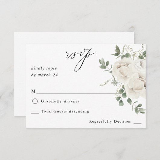 Witte zachte bloemen en eucalyptus geen koraal RSV RSVP Kaartje (Voorkant / Achterkant)