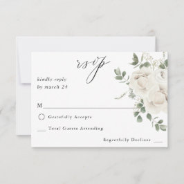 Witte zachte bloemen en eucalyptus geen koraal RSV RSVP Kaartje