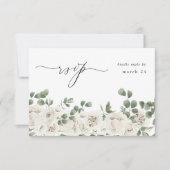 Witte zachte bloemen en eucalyptus met korrels RSV RSVP Kaartje (Voorkant)