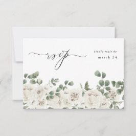 Witte zachte bloemen en eucalyptus met korrels RSV RSVP Kaartje