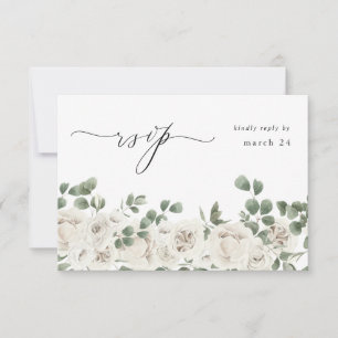 Witte zachte bloemen en eucalyptus met korrels RSV RSVP Kaartje