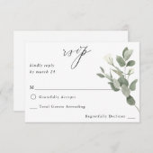 Witte zachte bloemen en eucalyptus op koraal RSVP  (Voorkant / Achterkant)