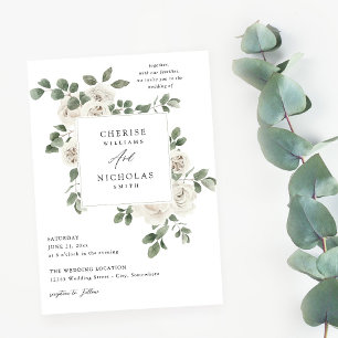 Witte zachte bloemen en eucalyptusbruiloft kaart