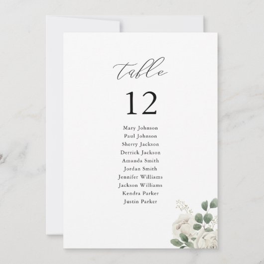 Witte Zachte Bloemen Tafel Aantal Zitkaarten Kaart (Achterkant)