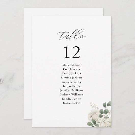 Witte Zachte Bloemen Tafel Aantal Zitkaarten Kaart (Voorkant / Achterkant)