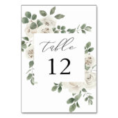 Witte zachte bloemige tafel nummer kaart (Voorkant)
