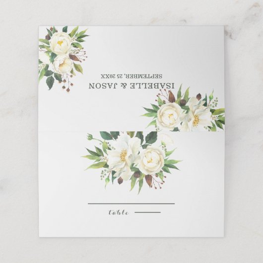 Witte zachte Rozen Plaatskaartje (Buitenkant ongevouwen)