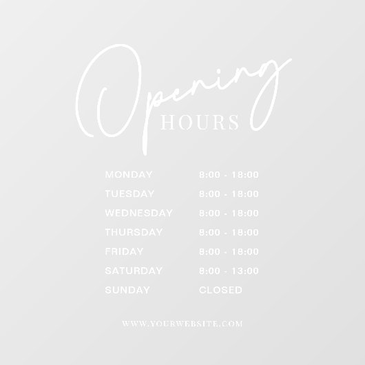 Witte Zakelijke Openingstijden Eenvoudig Modern Sc Raamsticker (Vel)