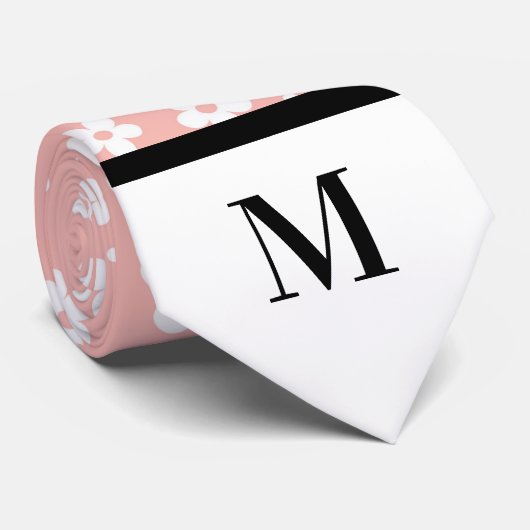 Witte & Zalmmadeliefjes Monogramed stropdas (Opgerold)