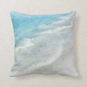 Witte zand-beugel Waterverf - Blauwgroen Aqua Turq Kussen