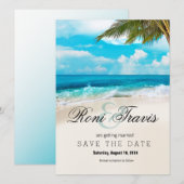 Witte Zand Strand Palmboom Bewaar de Datum Save The Date (Voorkant / Achterkant)