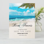 Witte Zand Strand Palmboom Bewaar de Datum Save The Date (Staand voorkant)