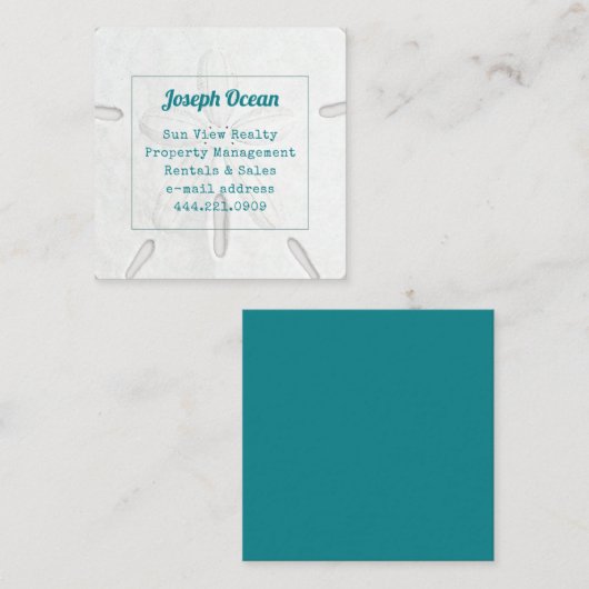 witte zanddollar vierkante visitekaartje (Voorkant / Achterkant)