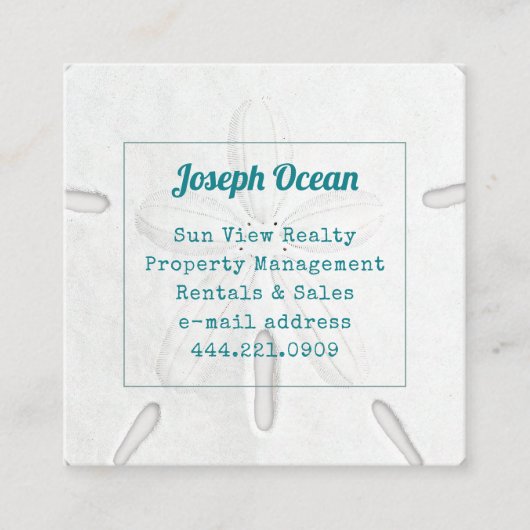 witte zanddollar vierkante visitekaartje (Voorkant)