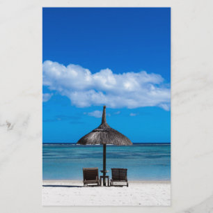Witte zandstrand van Flic en Flac Mauritius overlo Briefpapier