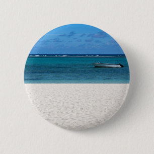 Witte zandstrand van Flic en Flac Mauritius overlo Ronde Button 5,7 Cm