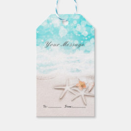 Witte zandstrand Zeester Blauwe oceaan Feestartike Cadeaulabel