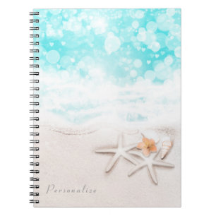 Witte Zandstrand Zeester Blauwe Oceaan Tropisch Notitieboek