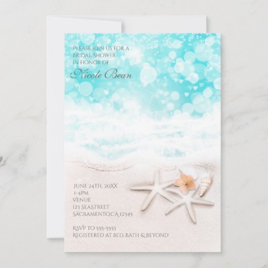 Witte Zandstrand Zeester Blauwe Oceaan Uitnodiging (Voorkant)