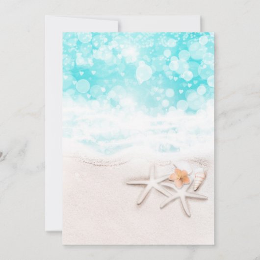 Witte Zandstrand Zeester Blauwe Oceaan Uitnodiging (Achterkant)