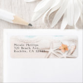 Witte Zandstrand Zeester Blauwe Oceaan Uitnodiging Etiket (Insitu)