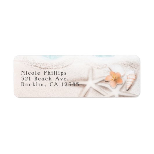 Witte Zandstrand Zeester Blauwe Oceaan Uitnodiging Etiket (Voorkant)