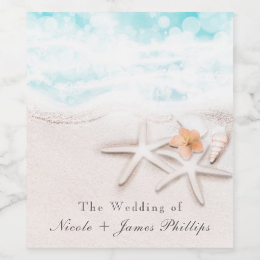 Witte Zandstrand Zeester Blauwe Oceaan Wijn Labels Wijn Etiket (Enkel label)