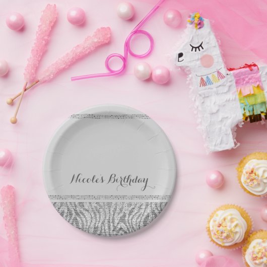 Witte Zebra Sparkle Sequins Glam Modern Party Papieren Bordje (Feest)