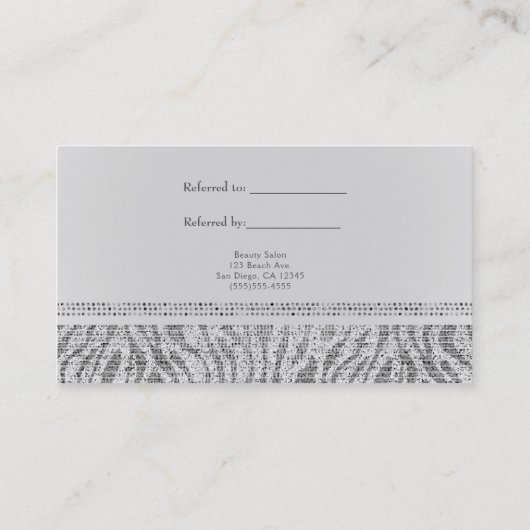 Witte Zebra Sparkle Sequins Glam Verwijs een Vrien Aanbevelingskaartje (Achterkant)