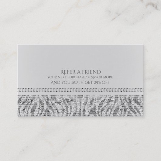 Witte Zebra Sparkle Sequins Glam Verwijs een Vrien Aanbevelingskaartje (Voorkant)