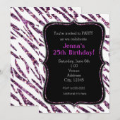Witte zebraprint glam glitter feestuitnodigingen kaart (Voorkant / Achterkant)