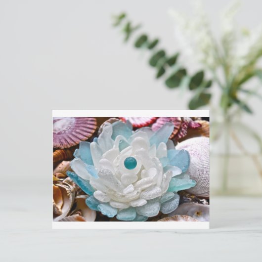 Witte Zee Glazen Bloem Briefkaart (Staand voorkant)