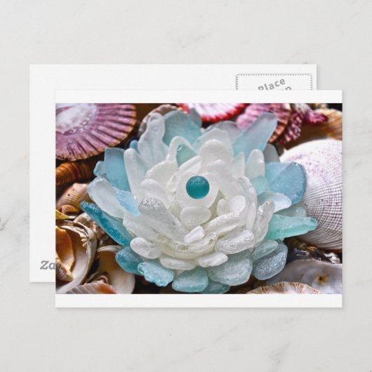 Witte Zee Glazen Bloem Briefkaart (Voorkant / Achterkant)