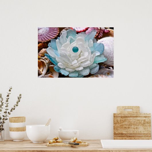 Witte Zee Glazen Bloem Poster (Keuken)