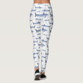 Witte Zee Life Shark Jellyfish Waterverf Pattern Leggings (Achterkant)