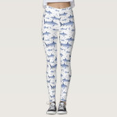 Witte Zee Life Shark Jellyfish Waterverf Pattern Leggings (Voorkant)