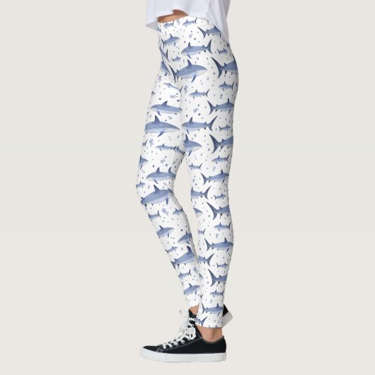 Witte Zee Life Shark Jellyfish Waterverf Pattern Leggings (Links)