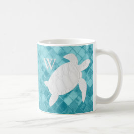 Witte Zee Turtle Aqua Zee Glass Monogram Koffiemok