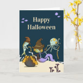 Witte zeemeermin maakt poties Halloween Kaart (Gele Bloem)