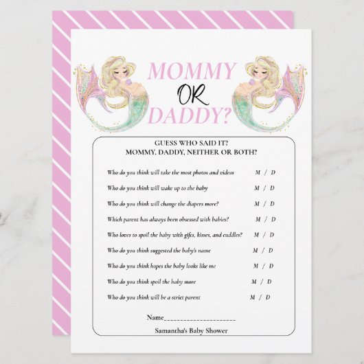 Witte Zeemeermin Moeder Worden. Mama of Papa Kaart (Voorkant / Achterkant)