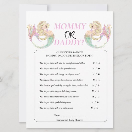 Witte Zeemeermin Moeder Worden. Mama of Papa Kaart (Voorkant)