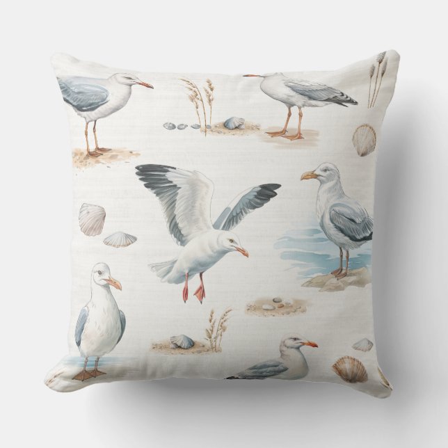 Witte zeemeeuw Sierkussen (Voorkant)