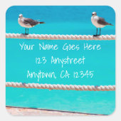 Witte zeemeeuw strand vogels foto retour adres vierkante sticker (Voorkant)