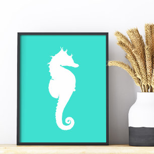Witte Zeepaard op Turquoise Foto Afdruk