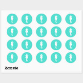 Witte Zeepaard op Turquoise Ronde Sticker (Vel)