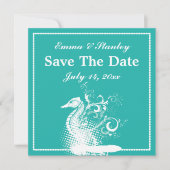 Witte zeepaardje blauw groen zomer bruiloft save the date (Voorkant)